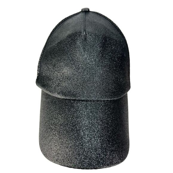 C.C. Cap PonyTail Black Shiny Glitter Adjustable Snapback Mesh Trucker Hat - Picture 1 of 7